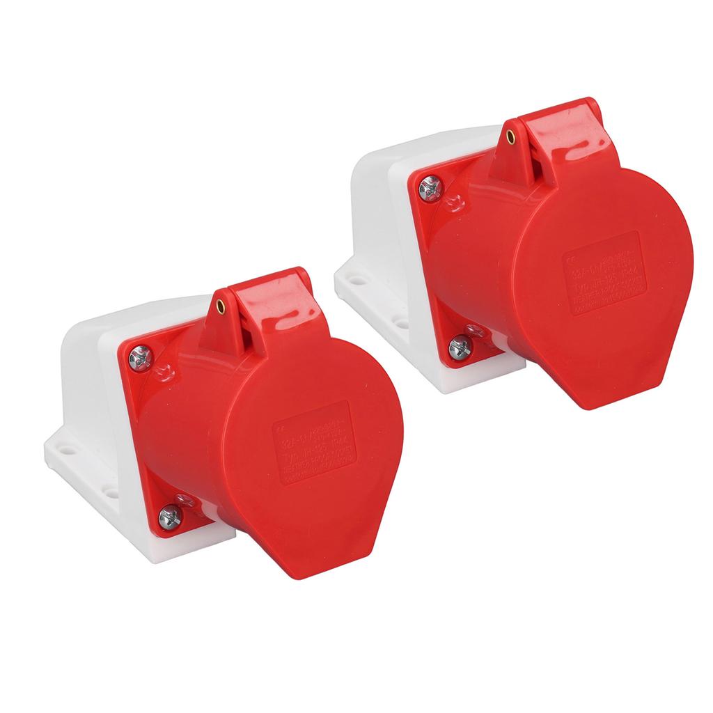 2 Set Industrial Socket 5Pin IP44 Waterproof 3 Phase Surface Mounted Plug Connector 32A 220‑380V 240‑415V