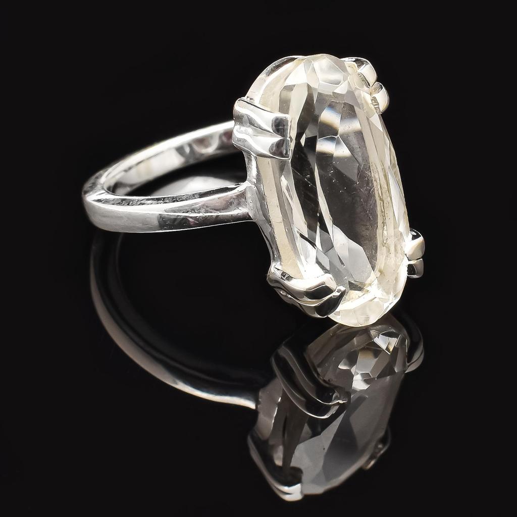 Oval Shape White Topaz Solid 925 Sterling Silver Prong Set Ring For Women & Girls Size 5 To 12