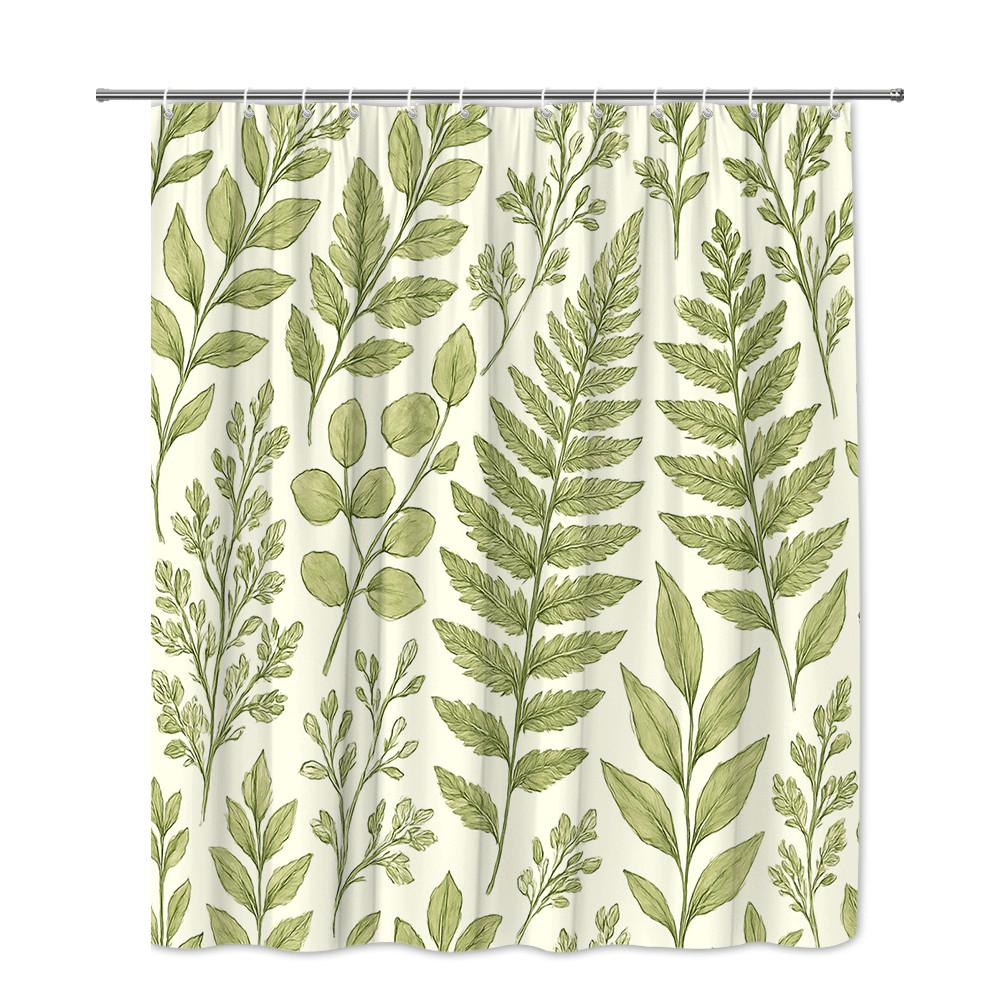 Elegant Green Leaf Pattern Shower Curtain Waterproof And Mildew Resistant Fabric For Modern Bathroom Decor Non-Toxic Material