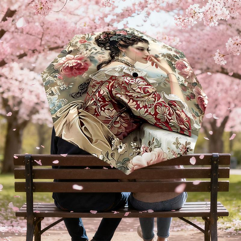 1PC Floral pattern, Victorian dress Umbrella-8-Rib Reinforced, Automatic Open, Lightweight & Durable, Cute Fashion Accessory for Outdoor, Beach, or Ca