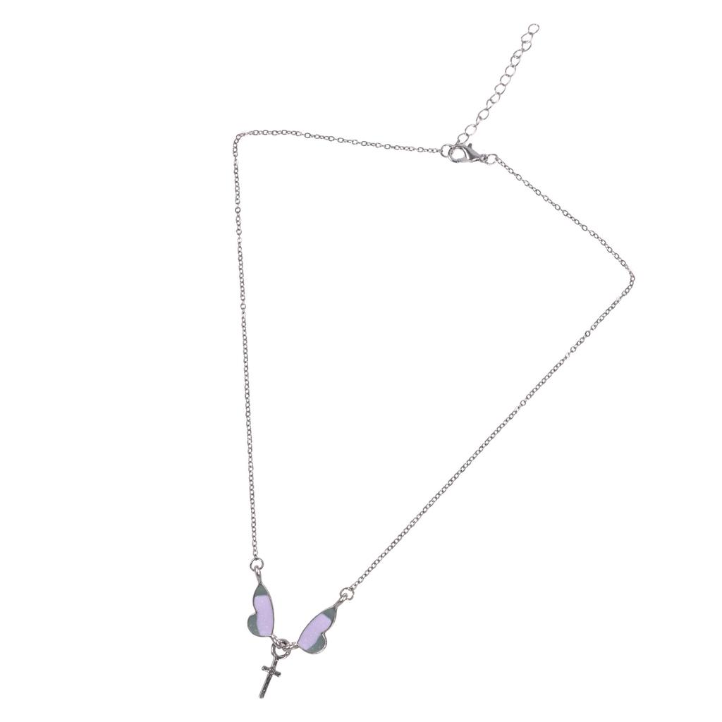 Delicate Butterfly Wing Crosses Necklace Lightweight Alloy Jewelry Adjustable Length Neckchain For Casual Or Formal