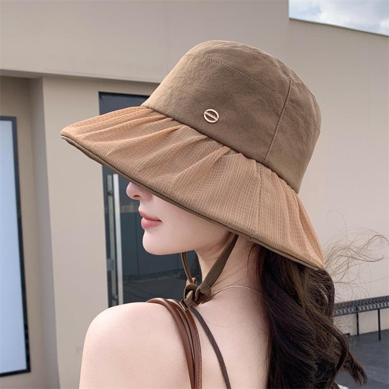 Summer New Bucket Hat Seaside Beach Outing Visor Big Brim Showing Face Small Hat Women's Versatile Sunscreen Hat