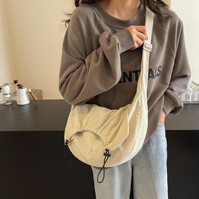 Wasserdichte Stofftasche Damen Knödeltasche Einfarbige Nylontasche Schlichte Umhängetasche Leichte Schultertasche Studentenstofftasche