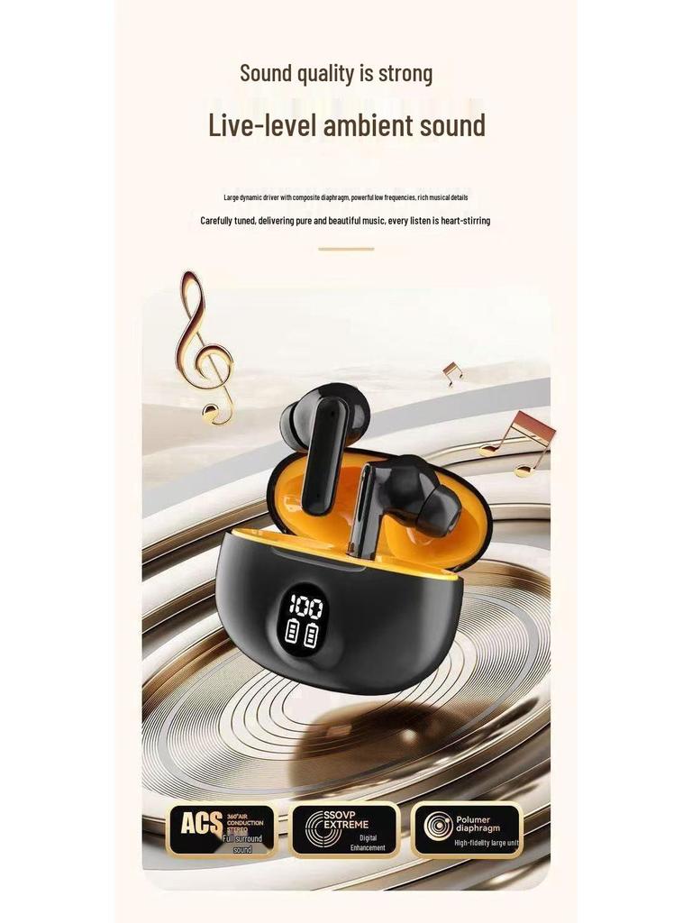 Bluetooth Earphones: Long Battery, Low Latency, In-Ear, Wireless with Digital Display for Smartphones