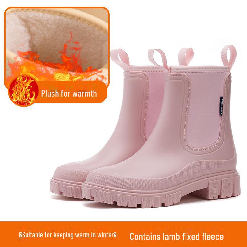 

Женские стильные короткие резиновые сапоги 2024 года: Водонепроницаемый, нескользящий резиновый, фиксированный хлопок, усиленный дизайн 41 розовый