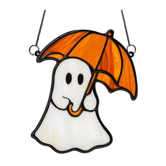 Halloween Cute Ghost Suncatcher Stained Glass Style Acrylic Window Hanging Ghost Light Catcher for Window Wall Decor