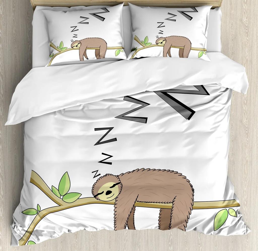 Floral Sloth Cartoon Cute Sloth Duvet Cover Flowers Sloth Animal Cover Kids Boys Girls Gifts Bedding Sets for Bedroom Decortion