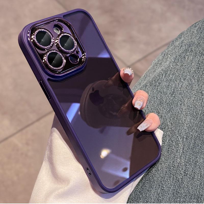Purple Lens Glitter Diamond Clear Phone Case For Iphone 14 13 12 11 Pro Max Len Protection Plating Shockproof Hybrid Armor Cover