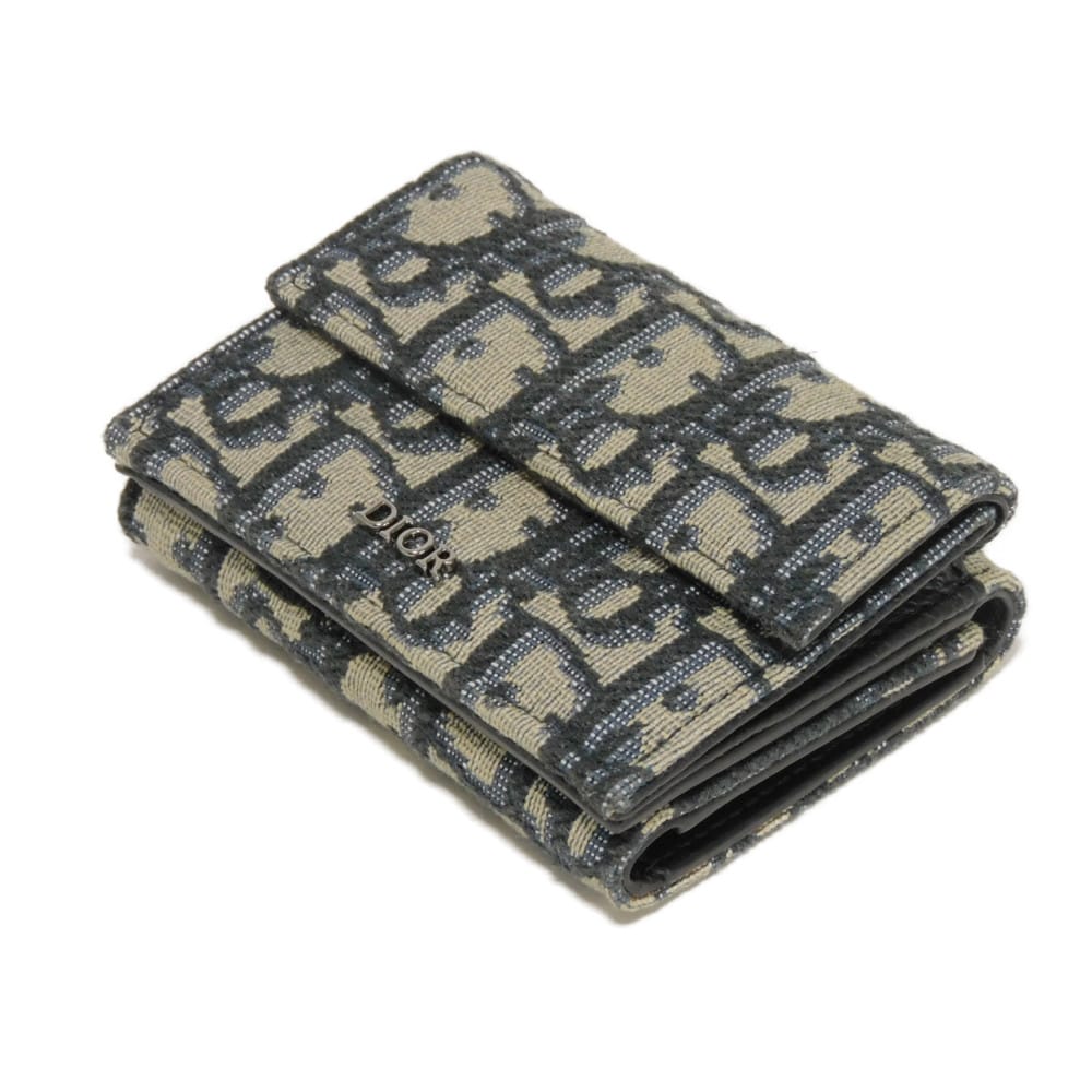Used 10656 Oblique Jacquard Compact Wallet 2OBBC110YSE_H05E 7942 Black Japan Exclusive Logo Cotton Beige Unisex from