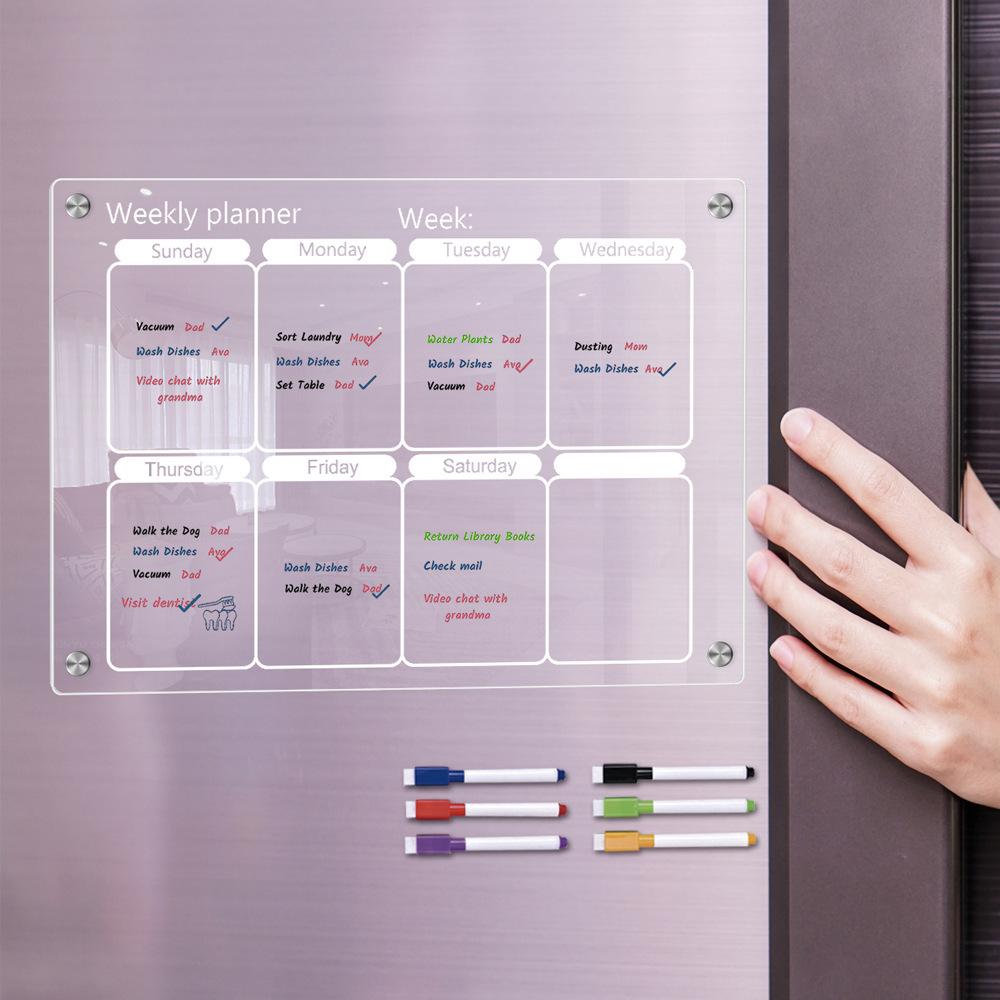 Fridge Magnet Calendar Board Weekly Planner Reusable Dry Erase Magnetic Whiteboard Acrylic Fridge Sticker Message Menu Gadgets