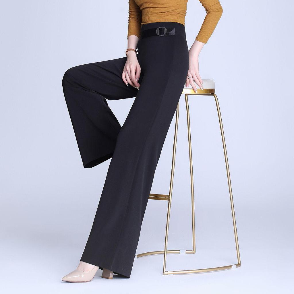 High-Waisted Wide-Leg Dance Pants with Side Zip for Women – Spring/Summer Style, Solid Color, Great Drape, Casual Ironed Straight-Leg Design