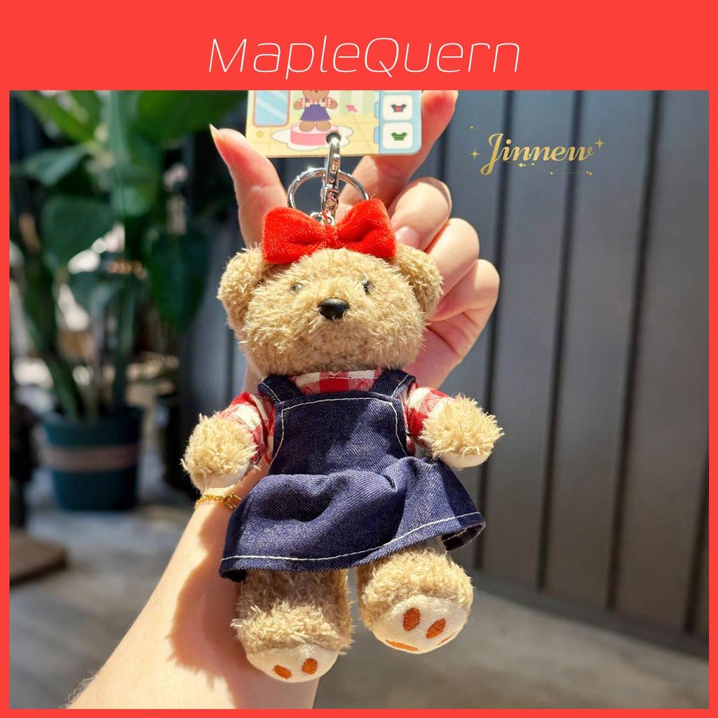 Cuter Bear Plush Keyring With Denim Overalls And Dress Decor For Kids And Teens