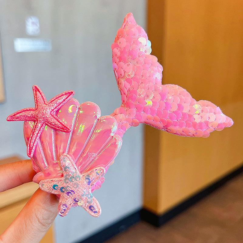 1PC New Sequin Fishtail Shell Starfish Cute Princess Baby Girls Hairpins Hair Clips Kids Headwear Children Hair Accessories