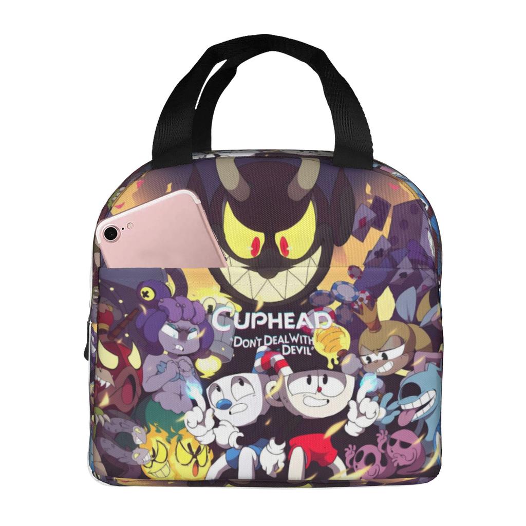 Custom Cupheads Resuable Lunch Box Women Men Leakproof Shooting Game Cooler Thermal Food Insulated Lunch Bag Office Work