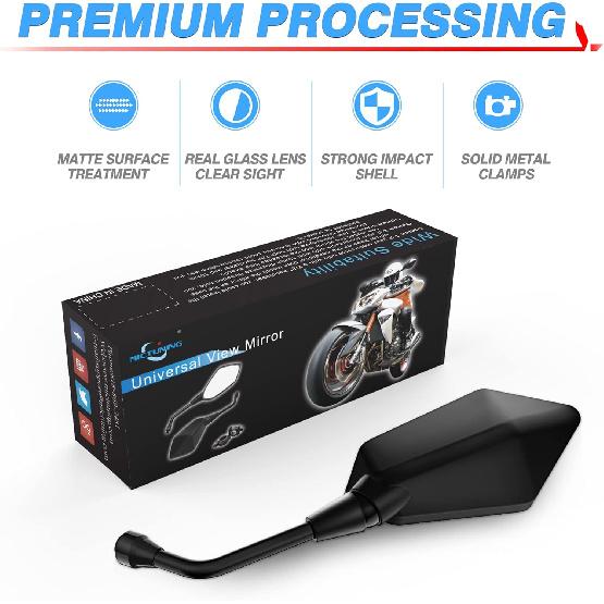 MICTUNING Universal Hawk-Eye Motorcycle Convex Rear View Mirror - With 10Mm Bolt, Handle Bar Mount Clamp Compatible With Cruiser, Suzuki, Honda,