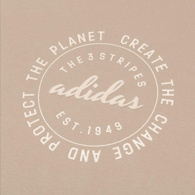 Adidas Letter Applique Round Neck Short Sleeve T-Shirt Women Tops Brown HZ9001