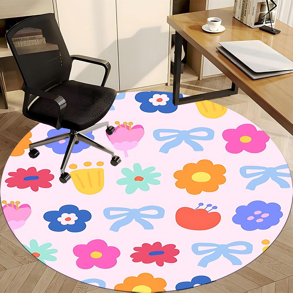1pc Floral Decorative Office Round Rug, Non-slip, Soft and Durable Office Rug for Interior Decoration, Perfect for Office, Beautiful Decoration yy2603