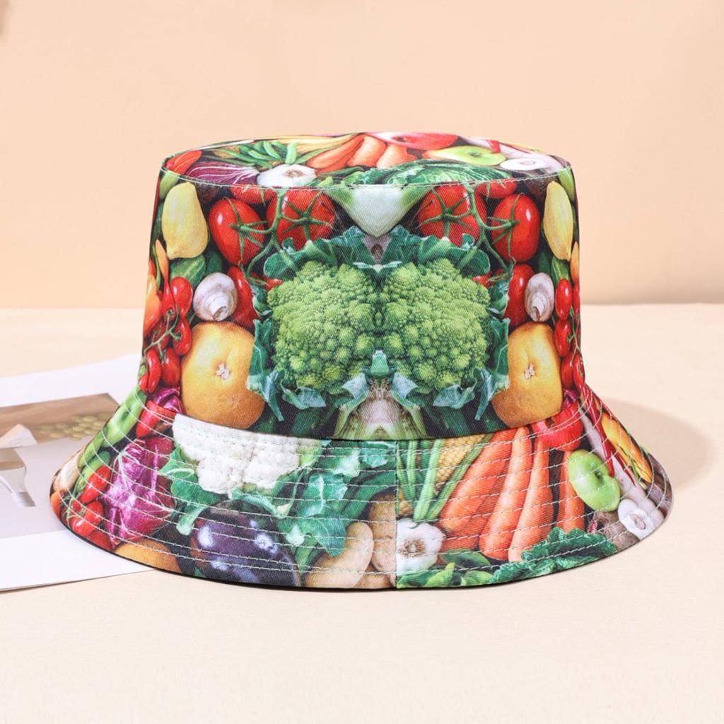 Printed Mushroom Vegetable Printed Bucket Hat Outdoor Sunshade Sunscreen Bucket Hat