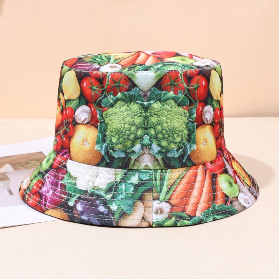 Printed Mushroom Vegetable Printed Bucket Hat Outdoor Sunshade Sunscreen Bucket Hat зелёный