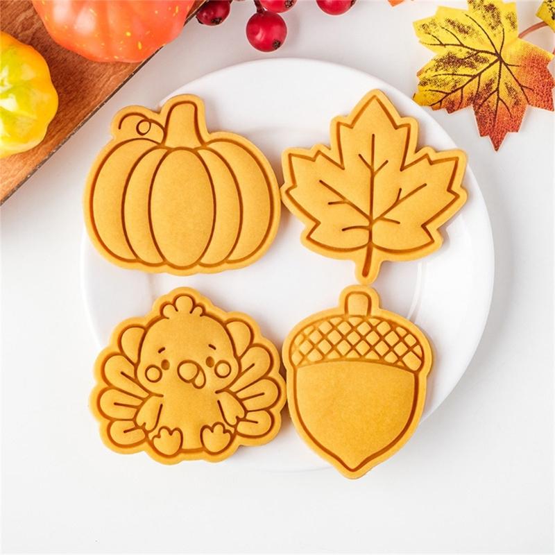 Festival Thanksgiving Themed Plastic Cookie Molds Set Includes Turkey Maples Leaf Chestnut Pumpkin Shape For Handmade Cookie