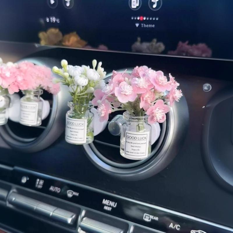 Car Center Console Air Outlet Simulated Flower Clips Ornaments Baby'S Breath Jasmine Vase For Girls Car Decorations