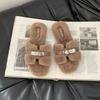 2025 Autumn and Winter Fashion Simple Belt Buckle Internet Celebrity Fluffy Slippers Women Wear Casual Thick-soled One-word Cotton Shoes
