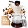 4 Pieces Pour Over Coffee Maker Set - Include Glass Pot & 100pcs Paper Filter & Ceramic Pour Over Coffee Dripper & Coffee Spoon