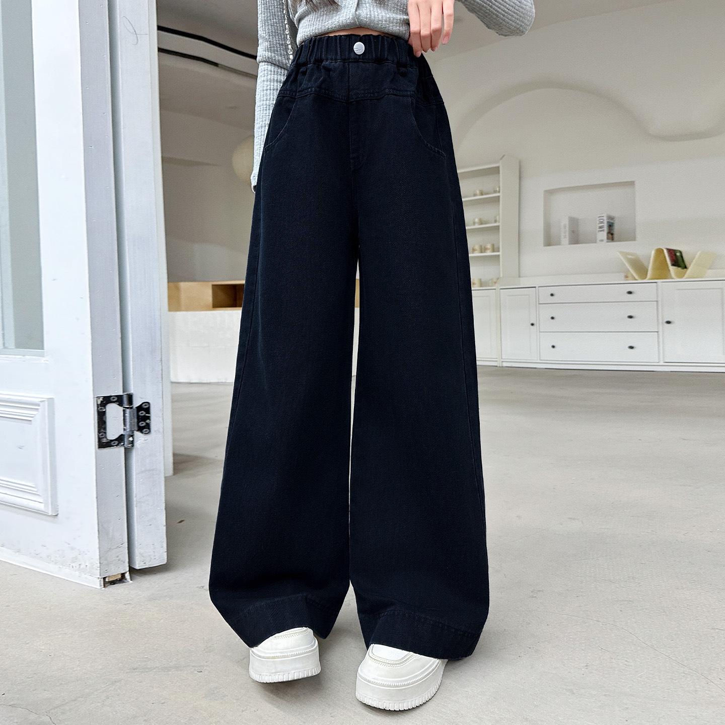 

Осень 2025 Брюки для девочек с высокой талией, карманами в форме сердца и прямыми штанинами - Трендовые и модные для детей среднего и старшего возраста 170 cm