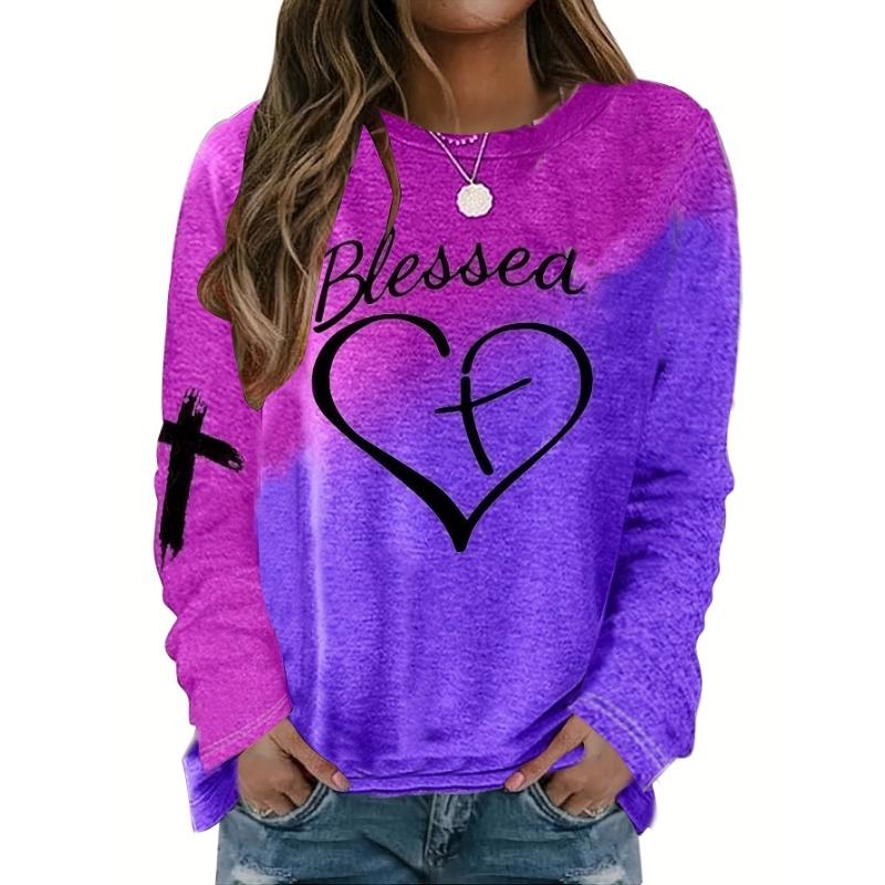 Plus Size - Plus Size - New Product: Women'S Blessed Heart Long-Sleeve Printed Round-Neck T-Shirt