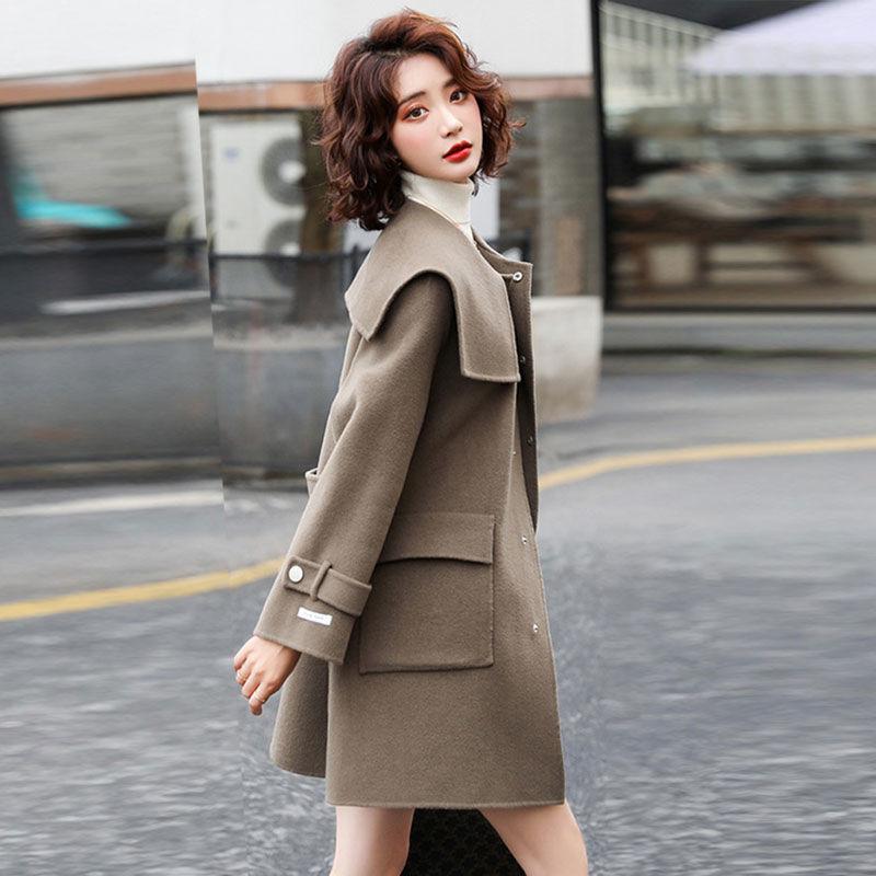 

Women s Navy Collar Woolen Jacket