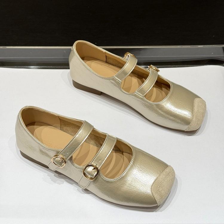 Korean Version of Flat-bottomed Versatile One-word with Ballet Single Shoes Women's 2025 New Autumn Retro Square Head Mary Jane Small Leather Shoes