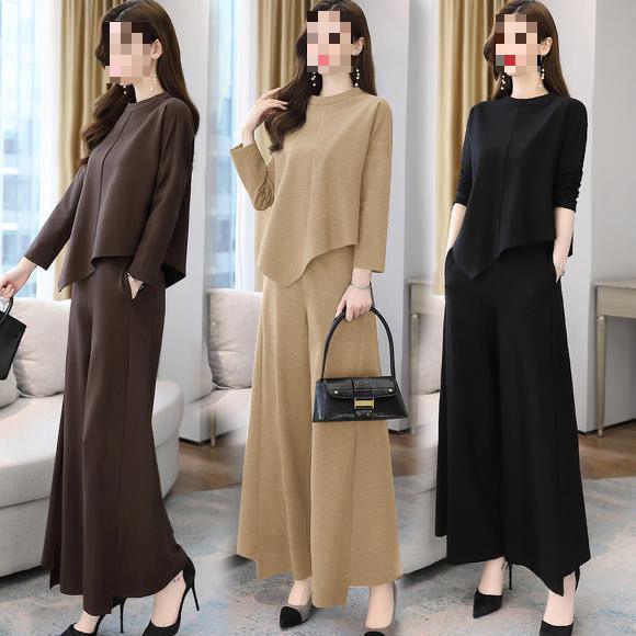 Chic Autumn Wide-Leg Pants Suit for Women: Slimming, Tummy-Tucking, Casual Two-Piece Set