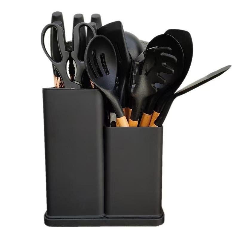 19-Piece Silicone Kitchen Utensil Set: Knives, Tools, Spatula, Ladle, Scraper, Cutting Board with Storage