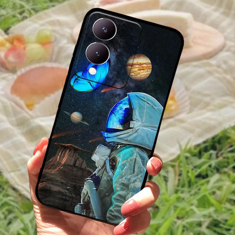 Für Vivo Y17s Hülle Mode Cartoon Schwarz Silikon Weiche Rückseite Hülle Für Vivo Y17s Handyhülle Cover 6,56" Y 17 s Funda Coque