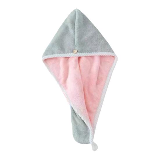 Hair Drying Towels with Button, Super Absorbent Double-Layer Coral Fleece Hair Towel, Quick Drying Travel Bathing Hair Wrap