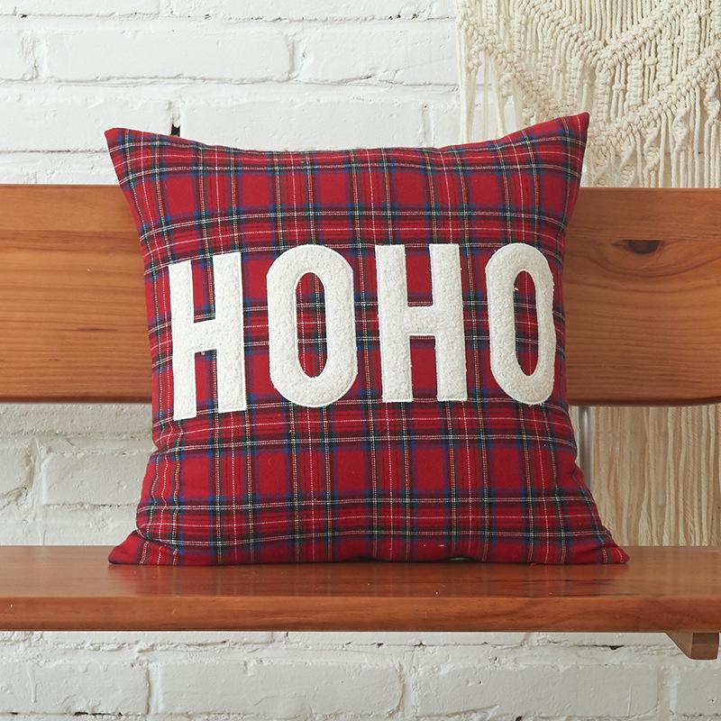 Christmas Plaid Pillowcase with Embroidered Letters