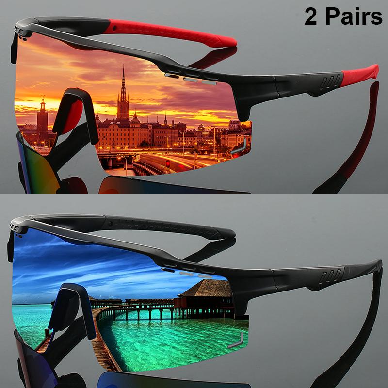 1 Paar Halbrandlose Sportbrille Herren Spiegel Fahrradsonnenbrille Übergröße Winddicht Wrap-Around Rund Anti-UV-Schutz