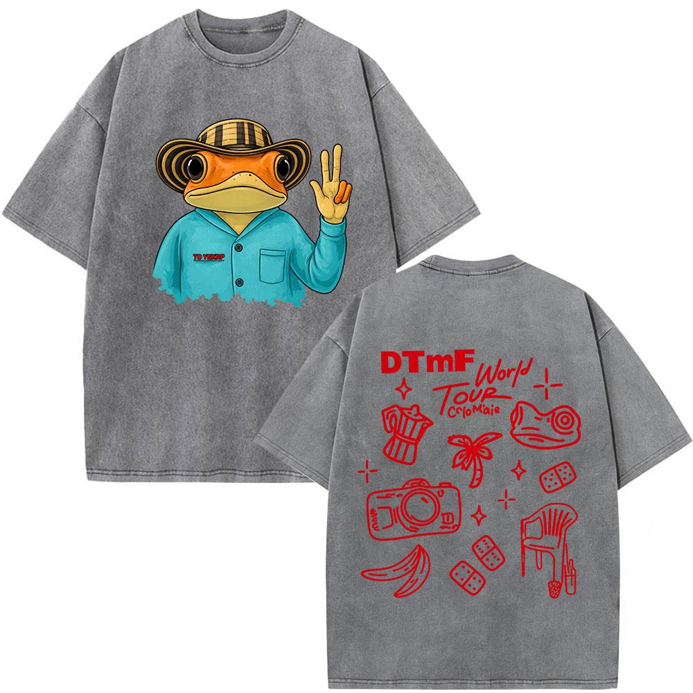 Washed Vintage Rapper Bad Bunny Tshirt Debi Tirar Mas Fotos DTMF World Tour T Shirts Men Women Fashion Hip Hop ONeck Tshirts