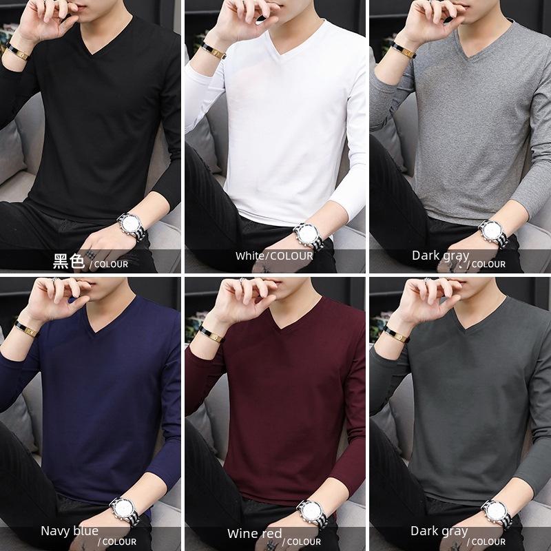 2021 Herr V-ringad Långärmad Vit T-shirt - Höst/Vinter Trend