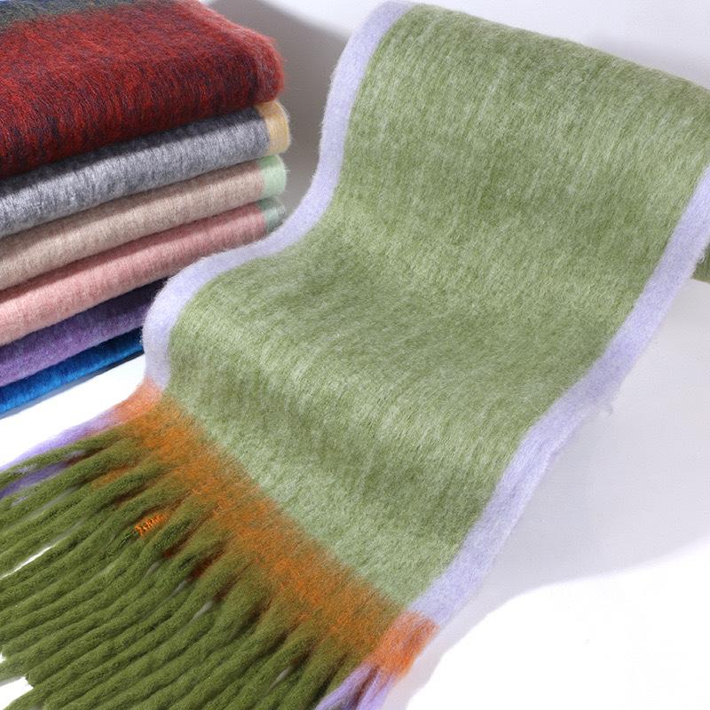 Korean Stylish Graduated Color Women Mohair Scarf Winter Thick Warm Tassel Muffler Female Versatile Imitation Cashmere Scarves