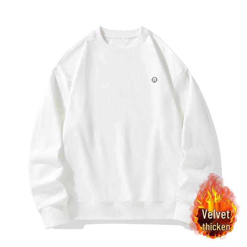 Lulu Men's Plus Velvet Round Neck Hoodie 2025 Autumn/Winter, Long Sleeve Couple Style Pullover.