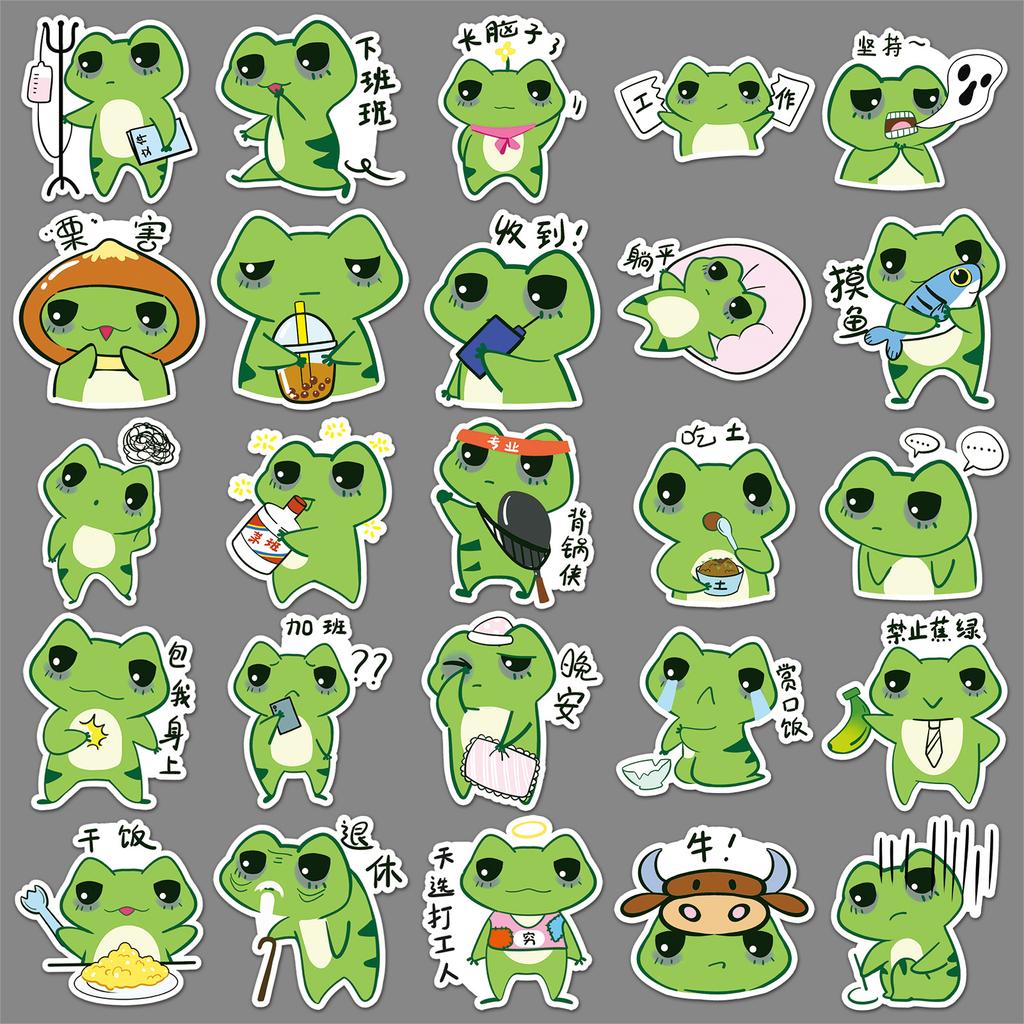 50 Working Frog Graffiti Stickers Cartoon Cute Hand-painted Expression Packaging Mobile Phone Skateboard Water Cup Stickers