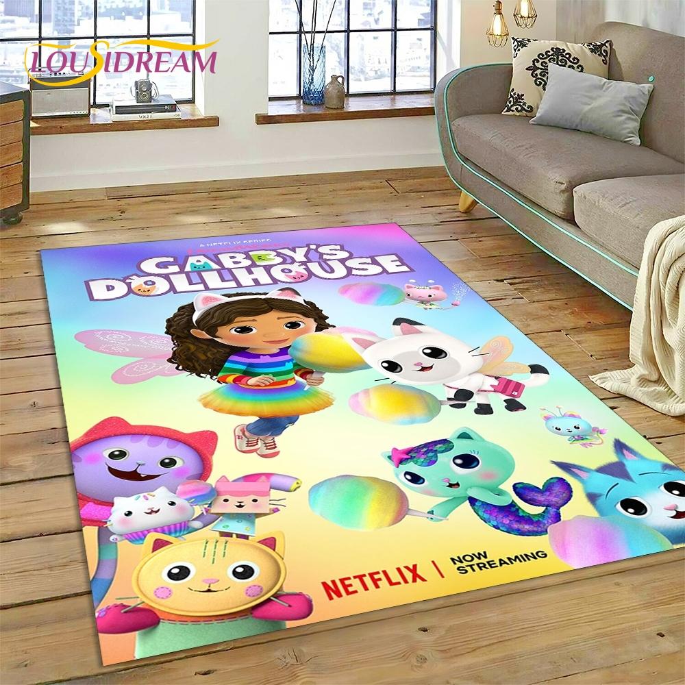 Cartoon Cute Gabbys Dollhouse Girl Rug Carpet for Living Room Bedroom Home Decor,Non-slip Decoration for Sofa Doormat Gifts Kid