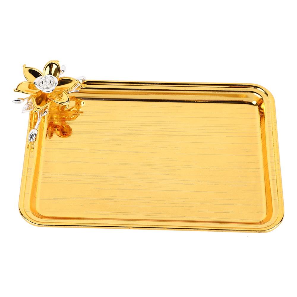 2pcs European Table Serving Tray Floral Decor Alloy Food Service Tray Light Luxury Rectangular Rectangular Serving Tray