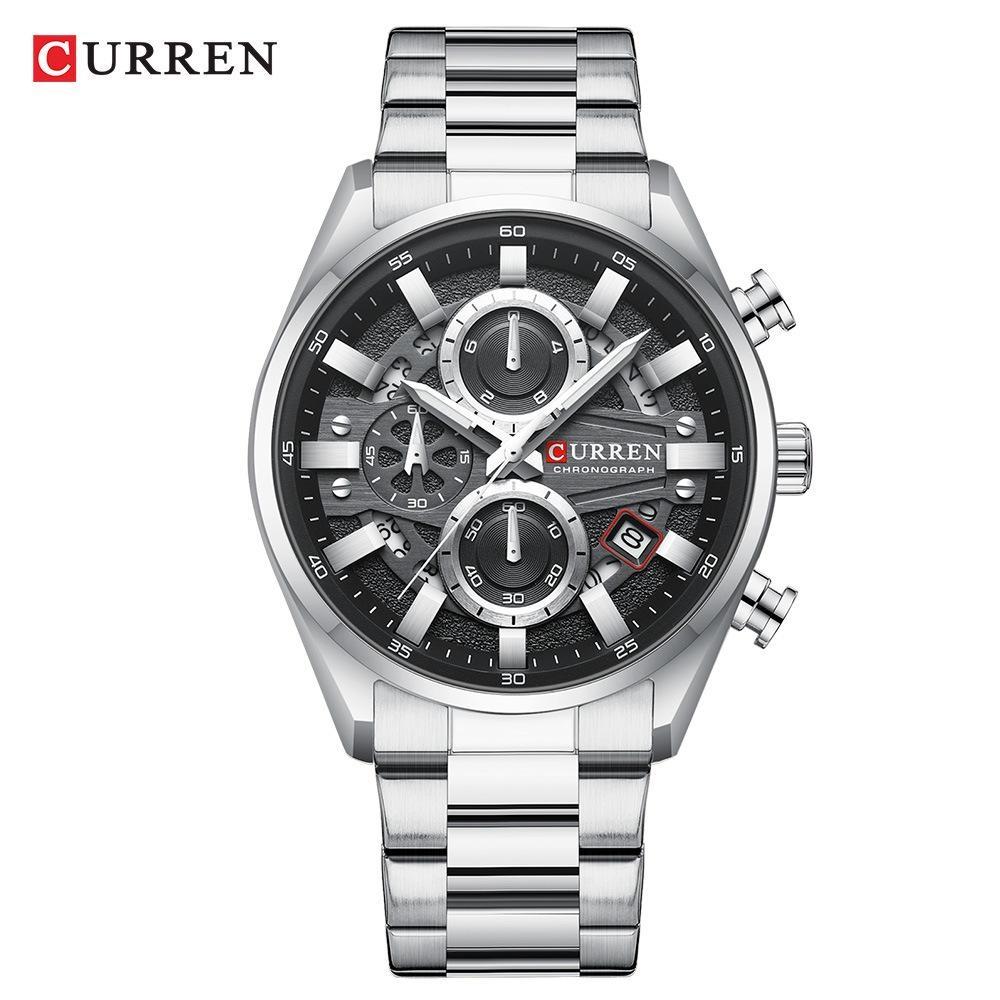 

CURREN Men s Waterproof Watch Chronograph Function Date Glowing Hands Stainless Steel Watch Business Watch чёрный/серебряный