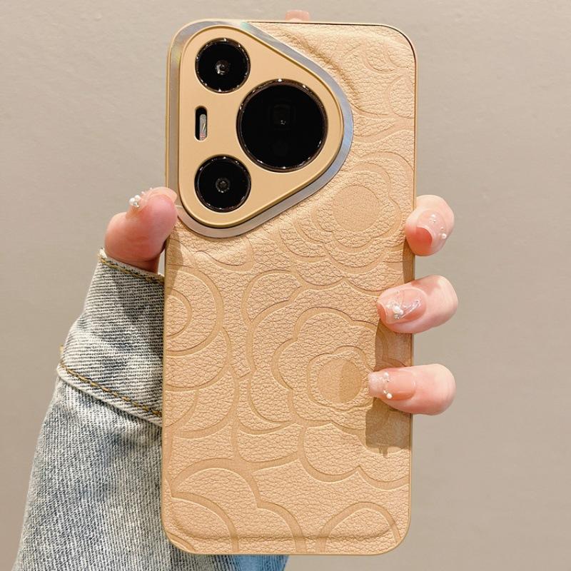 Applicable To Huawei Pura70pro Mobile Phone Case, Camellia Leather Pattern Magic7Pro Protective Case Mate60 Advanced Sense