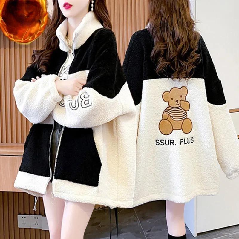 Lazy Style Double-sided Velvet Lambswool Coat Womens Autumn and Winter Sweatshirt Winter Velvet Thickened Top