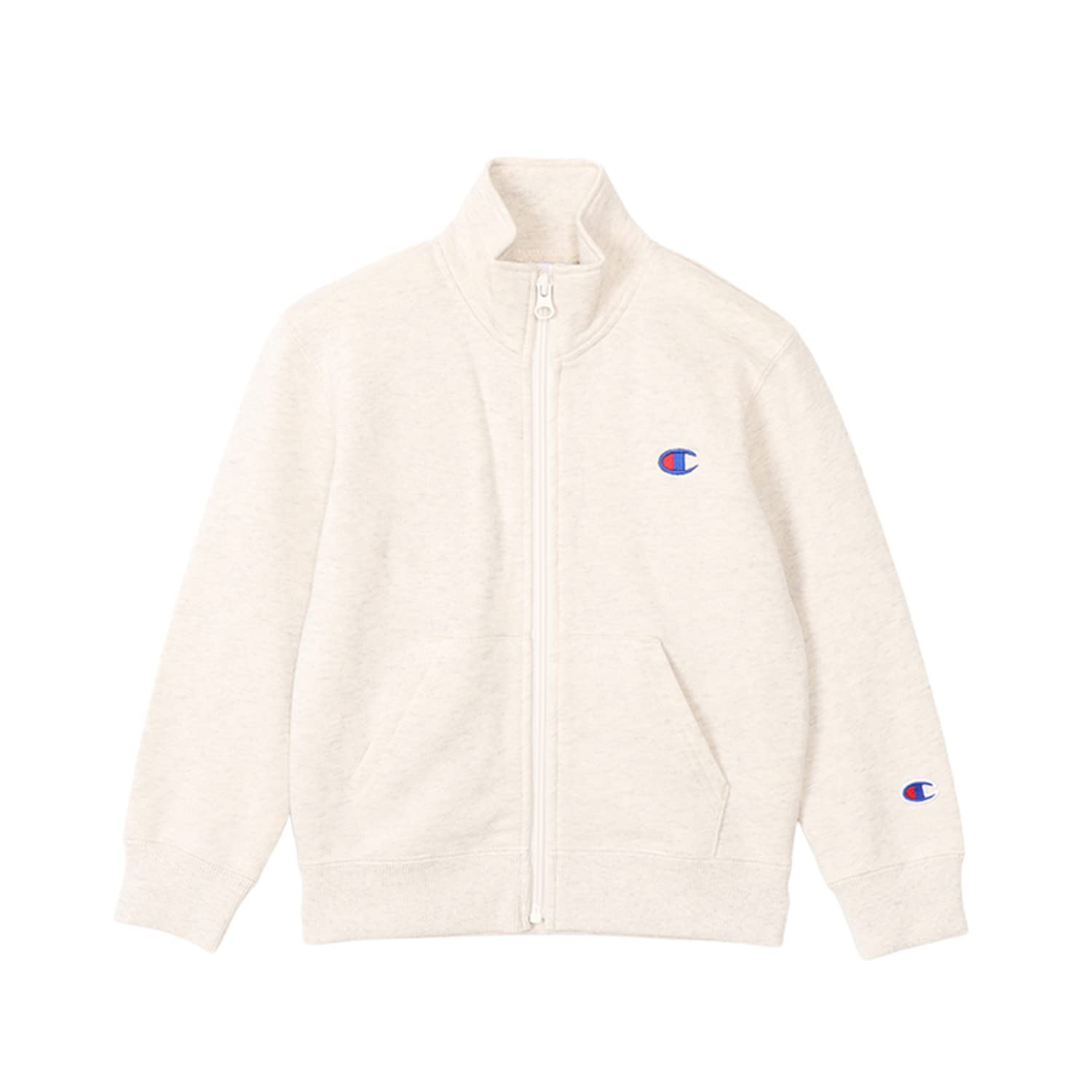 

Champion Long Sleeve Size 160 Kids Sweatshirt, 100% Cotton, USA, One-Point Logo, Zip-Up Stand-Up Sweatshirt, Basic, CK-Y003, Oatmeal,