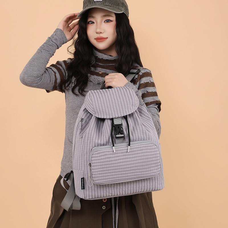 Vintage Check Backpack Commuter Lightweight Nylon Backpack