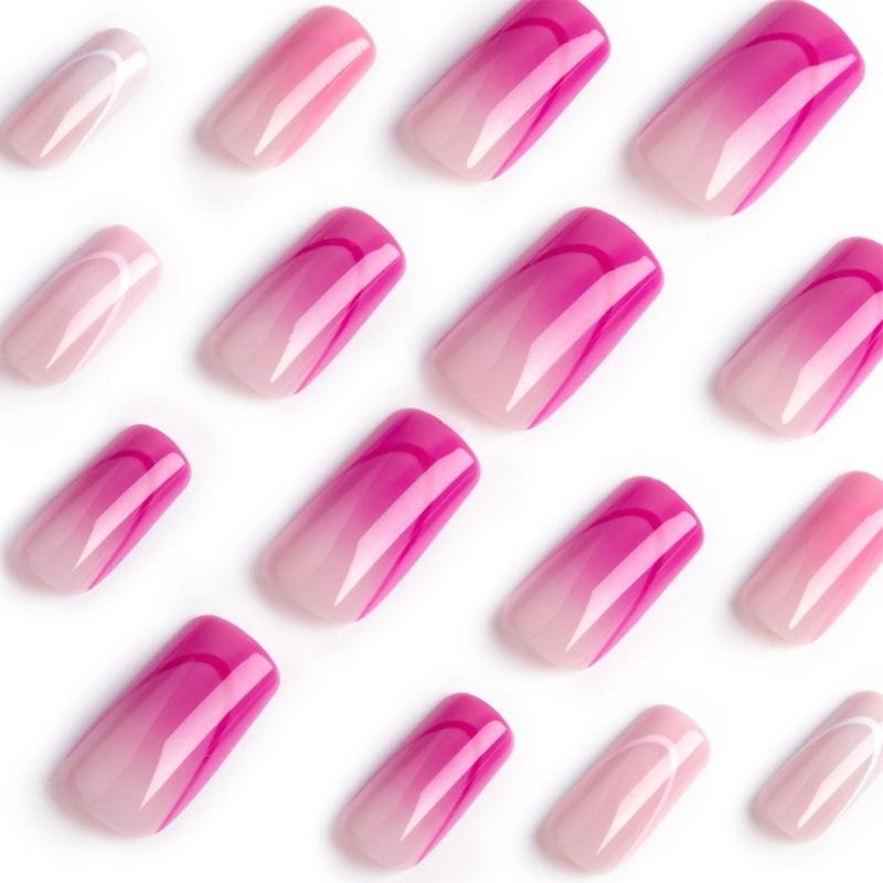 24Pcs Long Press On Nails Coffin French Fake Nails Tip Gradient Acrylic Nails Glossy False Nails for Women Girls
